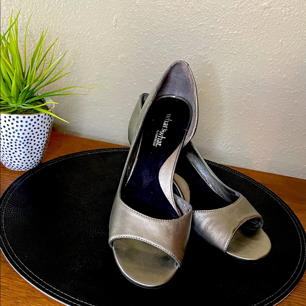 Cute Pewter Kitten Heels Open Toe -   
What’s What by Aerosoles.